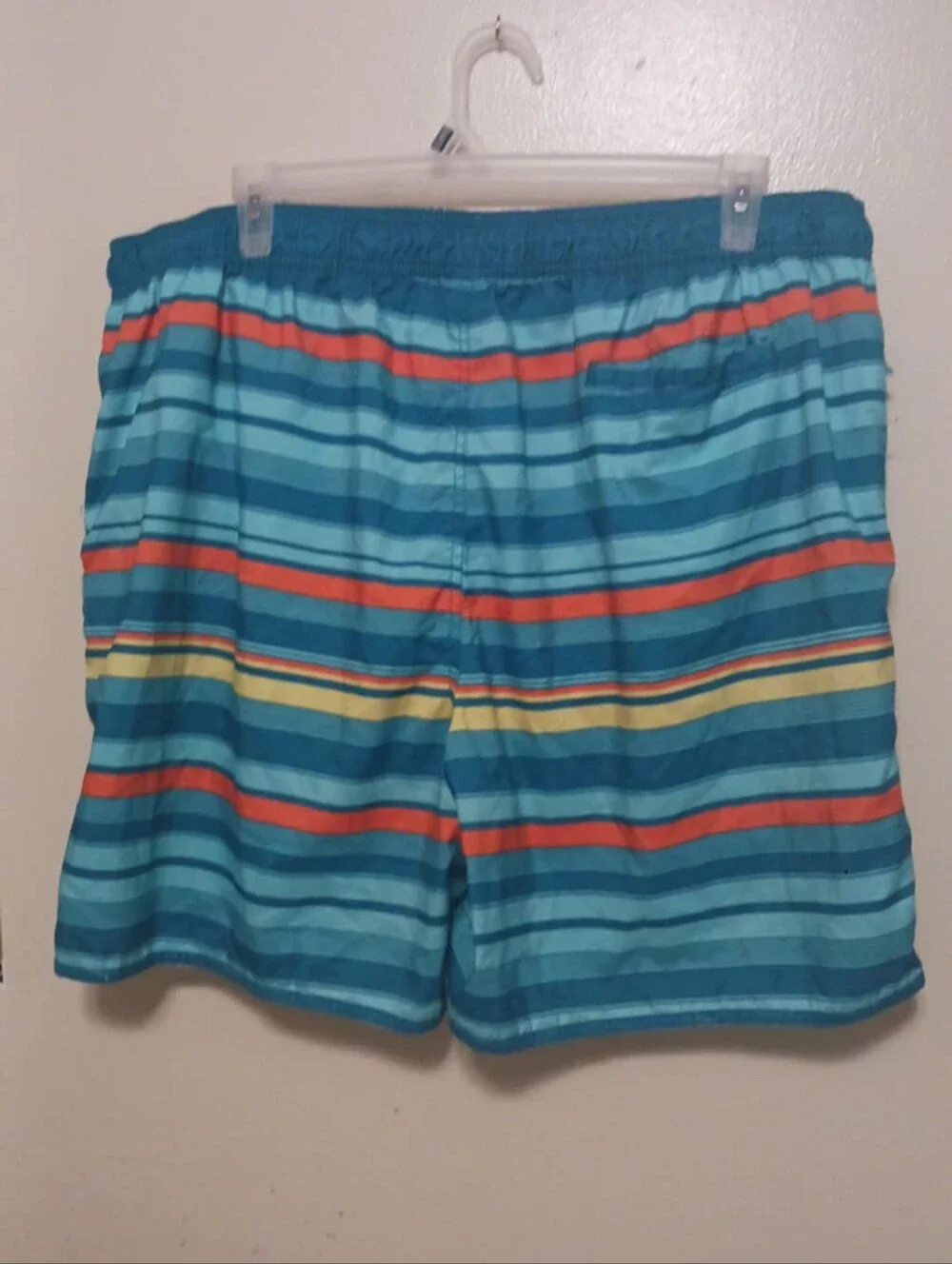 Islander Men's Turquoise Striped Swim Trunks  Orange and Yellow Bands Xxl A-34